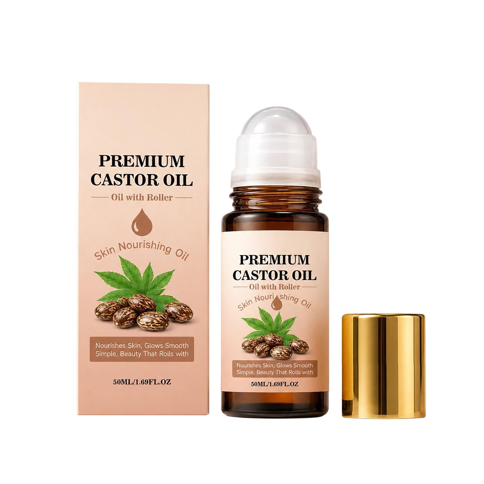 

Premium Castor Oil with Roller Skin Nourishing Oil for Smooth Skin and Hair Care 50ml Natural Moisturizing Treatment Bottle One Size коричневий