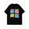 Übergroßes T-Shirt Schwarz Cartoon Monster Print Für Freizeitkleidung Und Alltagsstil
