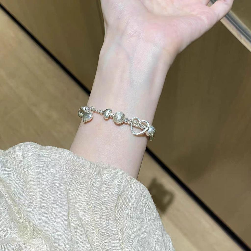 Silver irregular hollow love running ring splicing bracelet women's light luxury high-end niche retro Hong Kong style jewelry