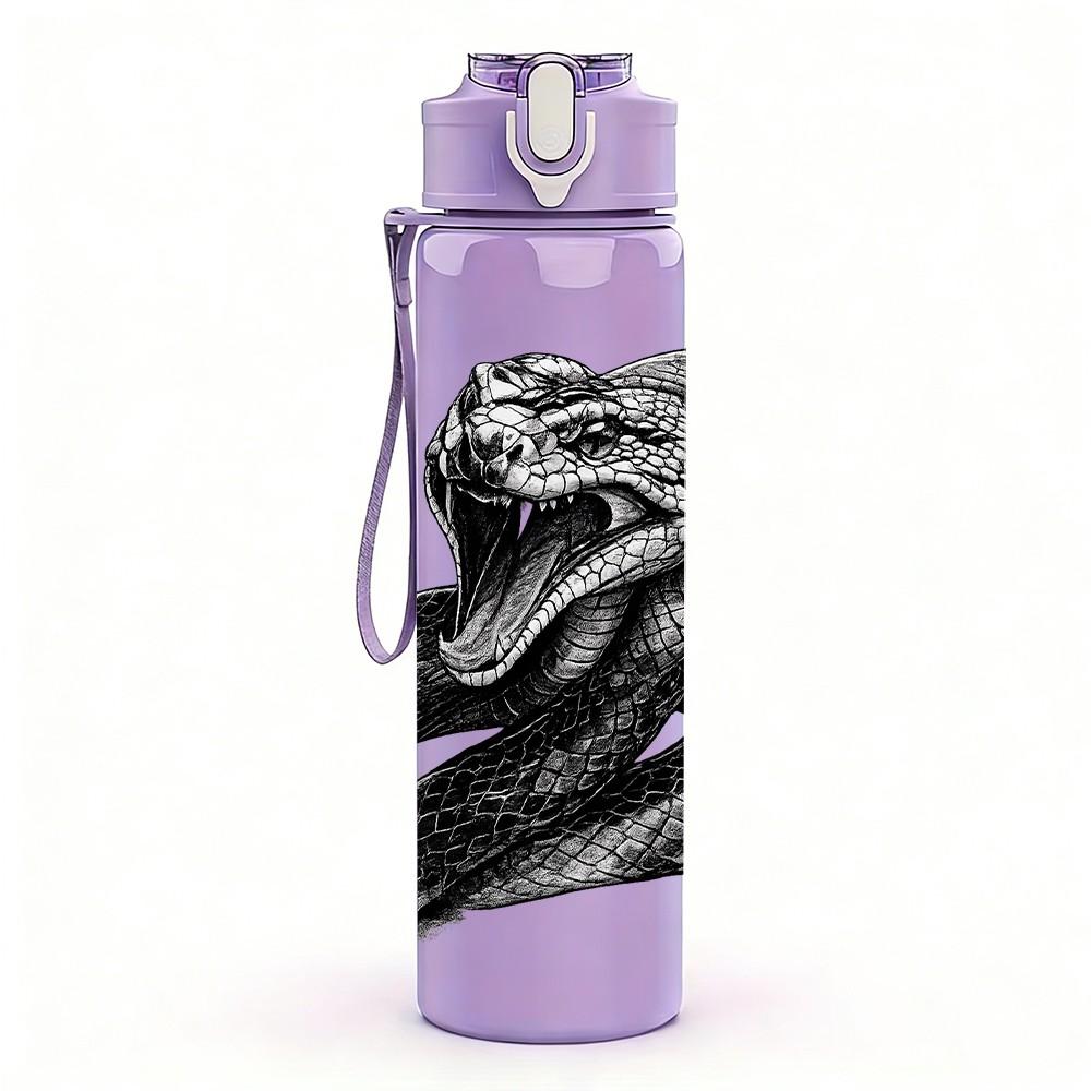 1PC Twisted Black Snake Animal Print 750ml Color Plastic Sports Water Bottle Leakproof Flip Straw Lid Suitable for Sports Office Home Use
