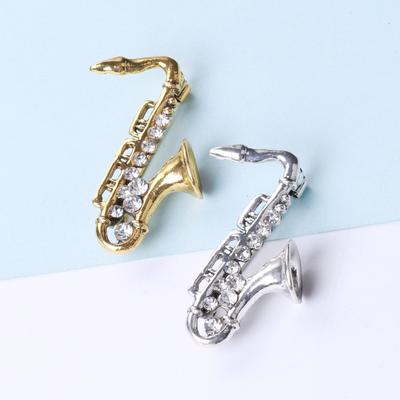 Fashion Explosive Musical Instrument Alloy Diamond Saxophone Brooch Shirt Coat Clothing Accessories Women