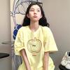 Yellow Cotton Short-sleeved T-shirt Women's Summer New Design Sense Niche Student Loose Half-sleeved Small Top