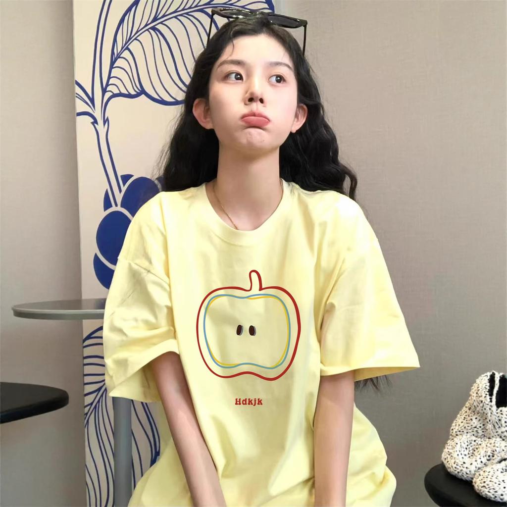 Yellow Cotton Short-sleeved T-shirt Women's Summer New Design Sense Niche Student Loose Half-sleeved Small Top