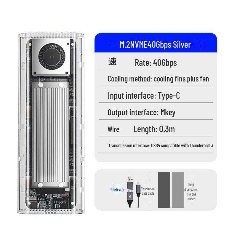 

Orico USB4 NVMe M.2 SSD Зовнішній корпус із сумісністю Thunderbolt 4/3 та вентиляторним охолодженням USB4 Compatible with Thunderbolt 4/3 40Gbps срібний