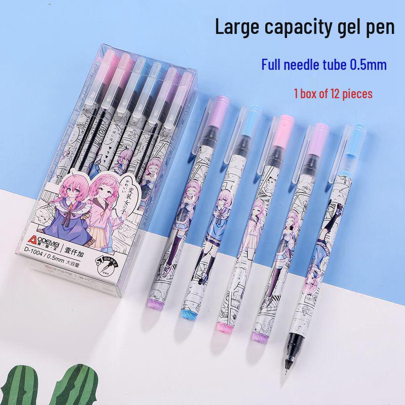 12-Pack Black Needle Tube 0.5mm Gel Pens for Students & Office Use