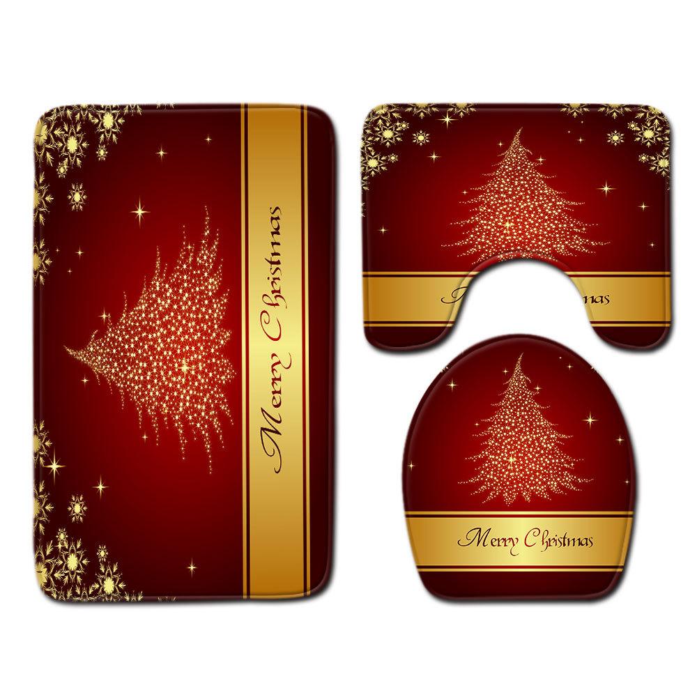 Christmas Bathroom Floor Mat Toilet Three-Piece Set