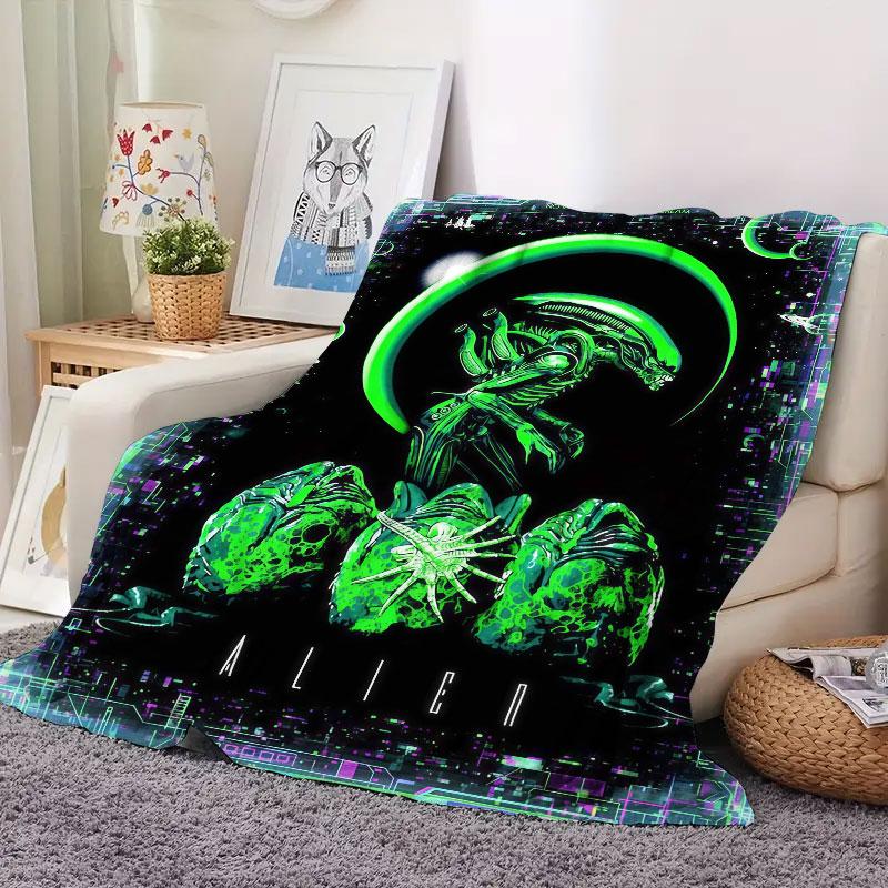 1Pc ArtAlien Print Flannel Blanket, High quality Comfortable for All Seasons, Warmth and Comfort, Perfect for Christmas Gifts