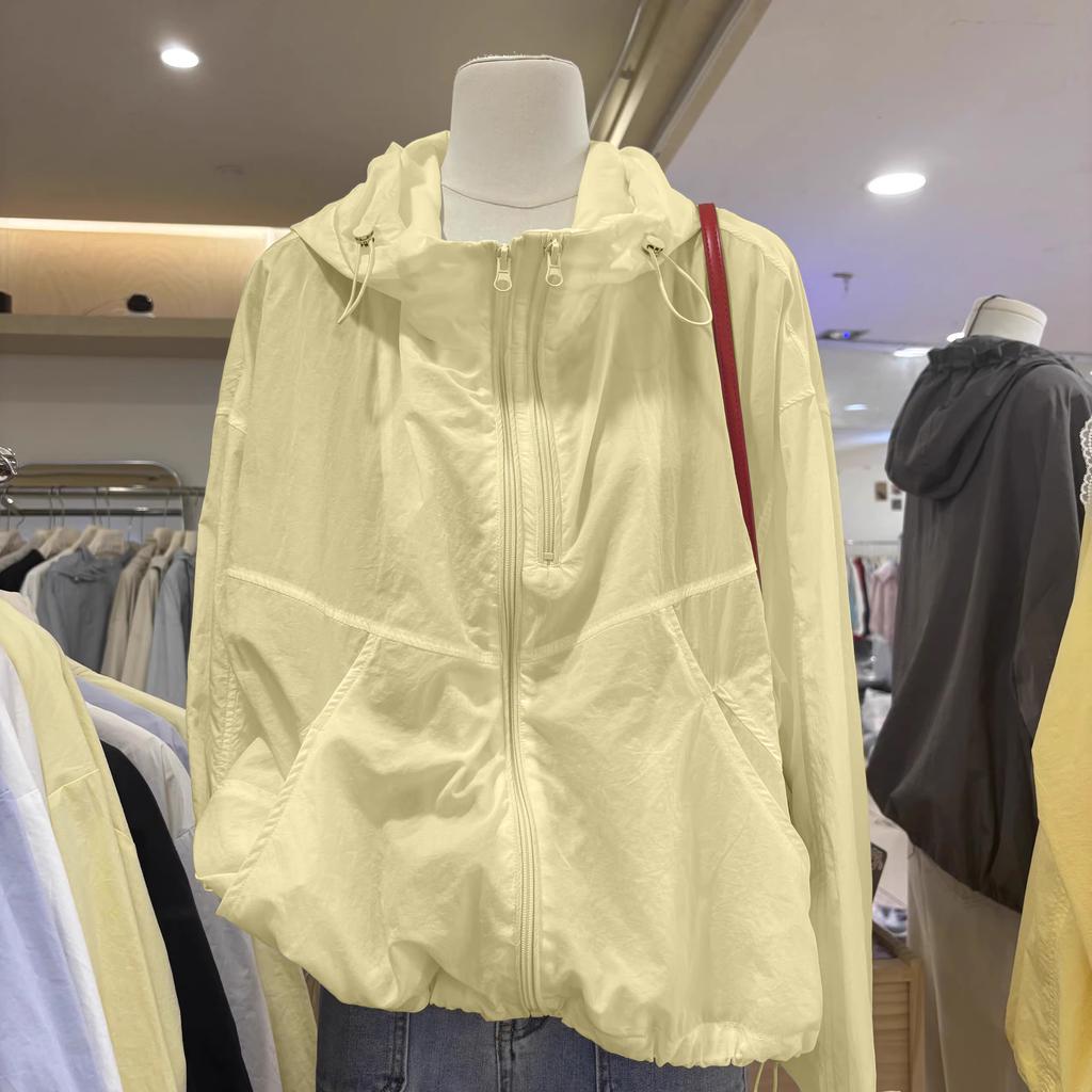 Lös Casual Sommar Ytterplagg Topp Lätt Solskydd Dubbel Dragkedja Polyesterfiber Lång Ärm Med Huvuva