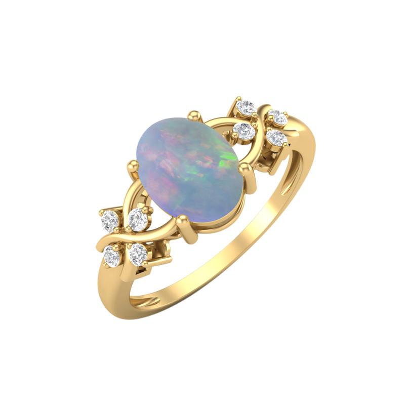 8X6MM Oval Opal Gemstone 925 Sterling Silver Gold Plated Solitaire Halo Women Engagement Ring 11.5