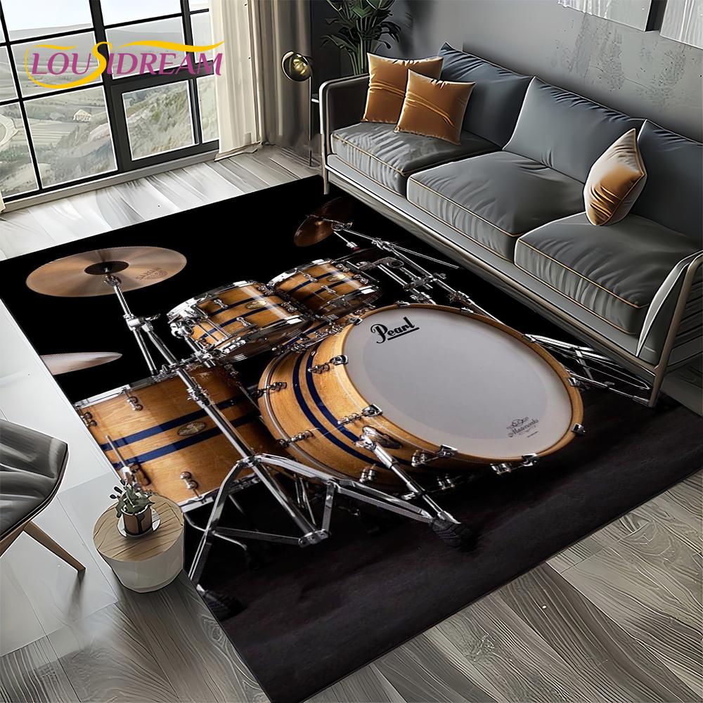 3D Cymbal DW Drum Kit Drum Set Music Instruments Carpet Rug for Living Room Bedroom Home Sofa Decoration,Kids Non-slip Floor Mat