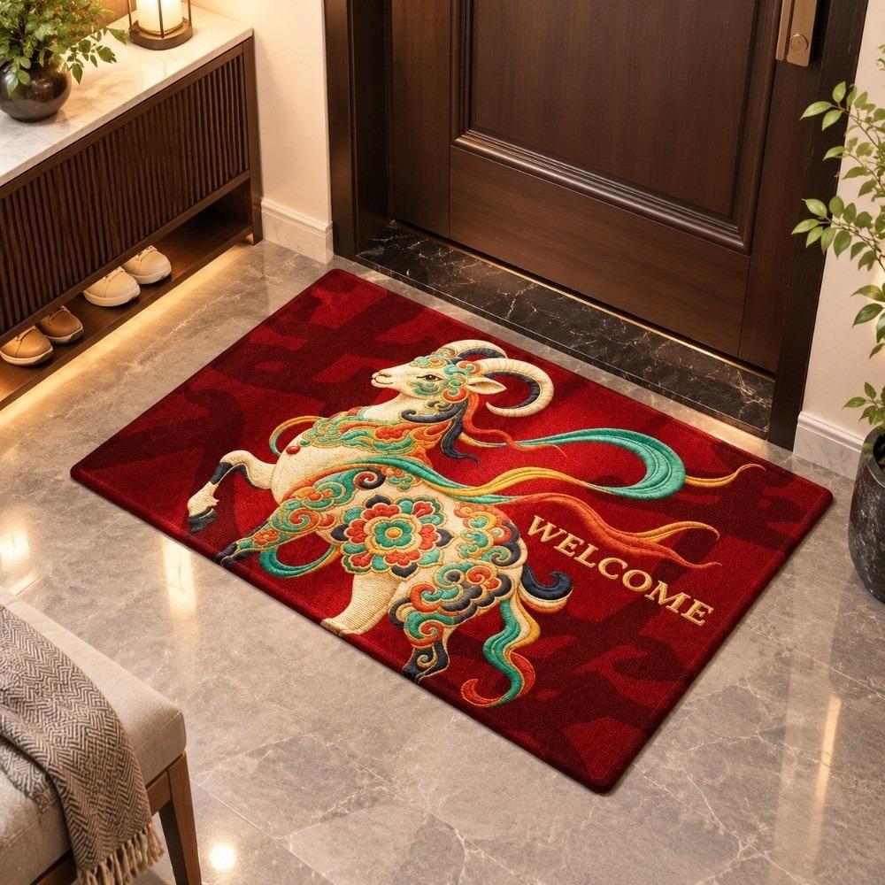 Chinese Style Year of The Sheep Mat Cartoon 2027 Lamb Door Mat Sheep Foot Pad Spring Festival