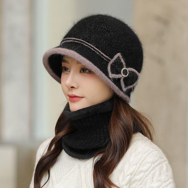 Warm Velvet Rabbit Fur Knitted Hat for Seniors - Winter