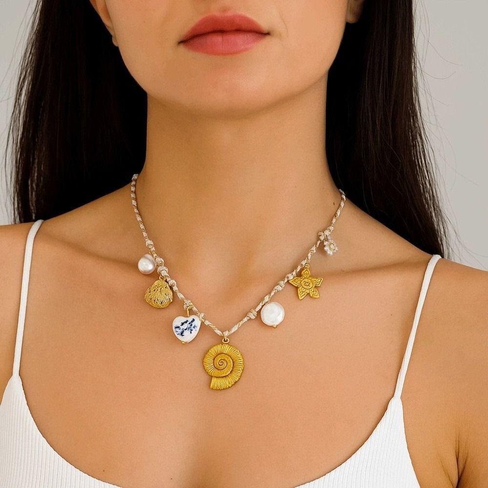 Movable Woven Rope Collarbone Chain Ocean Style Mini Metal Sun Necklace  Kids