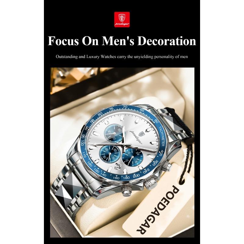 POEDAGAR Relógio Masculino de Marca de Luxo À Prova d'Água Luminoso de Aço Inoxidável Cronógrafo Data Quartzo Relógio de Negócios para Homem