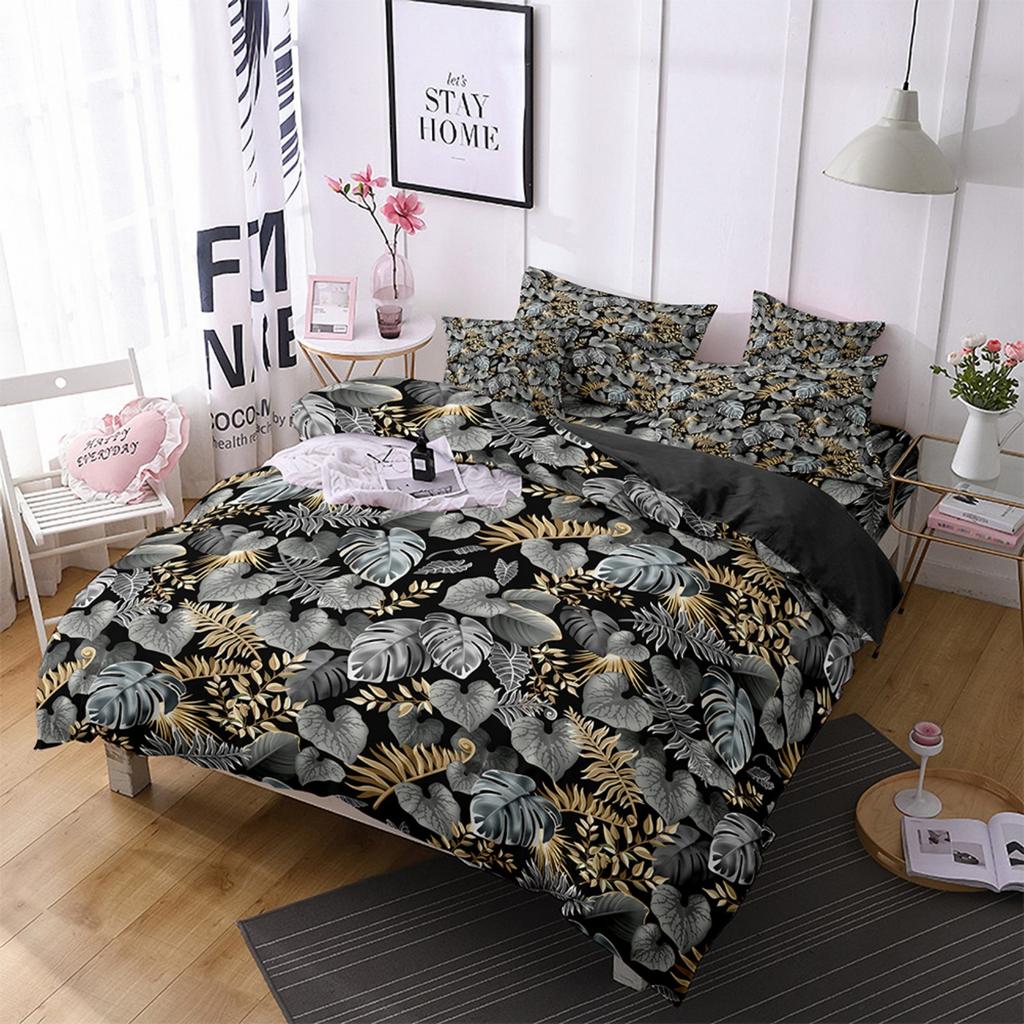 3D Digital Printing Luxury Plant Flower Quilt Cover Three-Piece Pillowcase Bedding