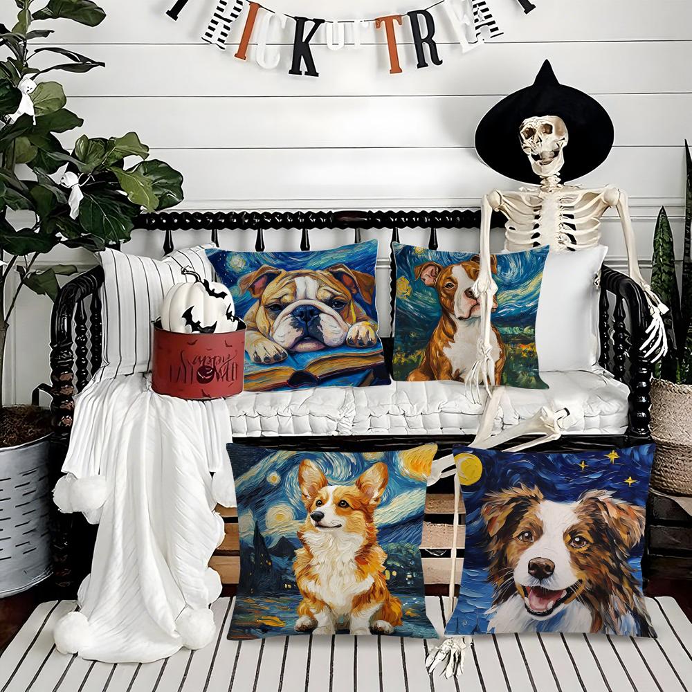 Creative Cute Starry Sky Puppy Pillow Case Printing Pillowcase Living Room Sofa Cushion Cover Bedroom Room Decor