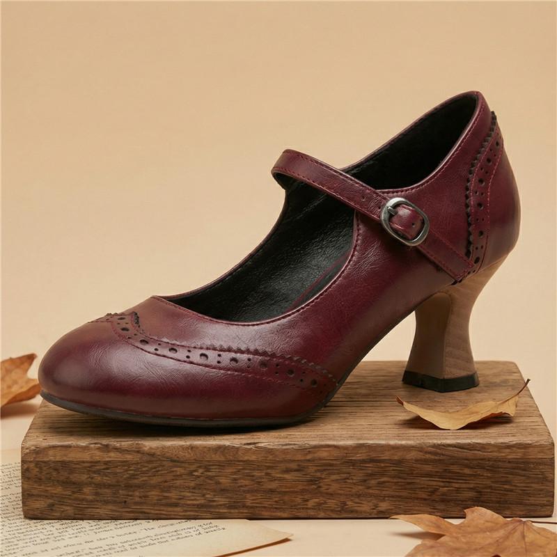 Dames hoge hakken lente en zomer nieuwe dunne hak retro gesp lichte mond enkele schoenen grote maat lage schoenen