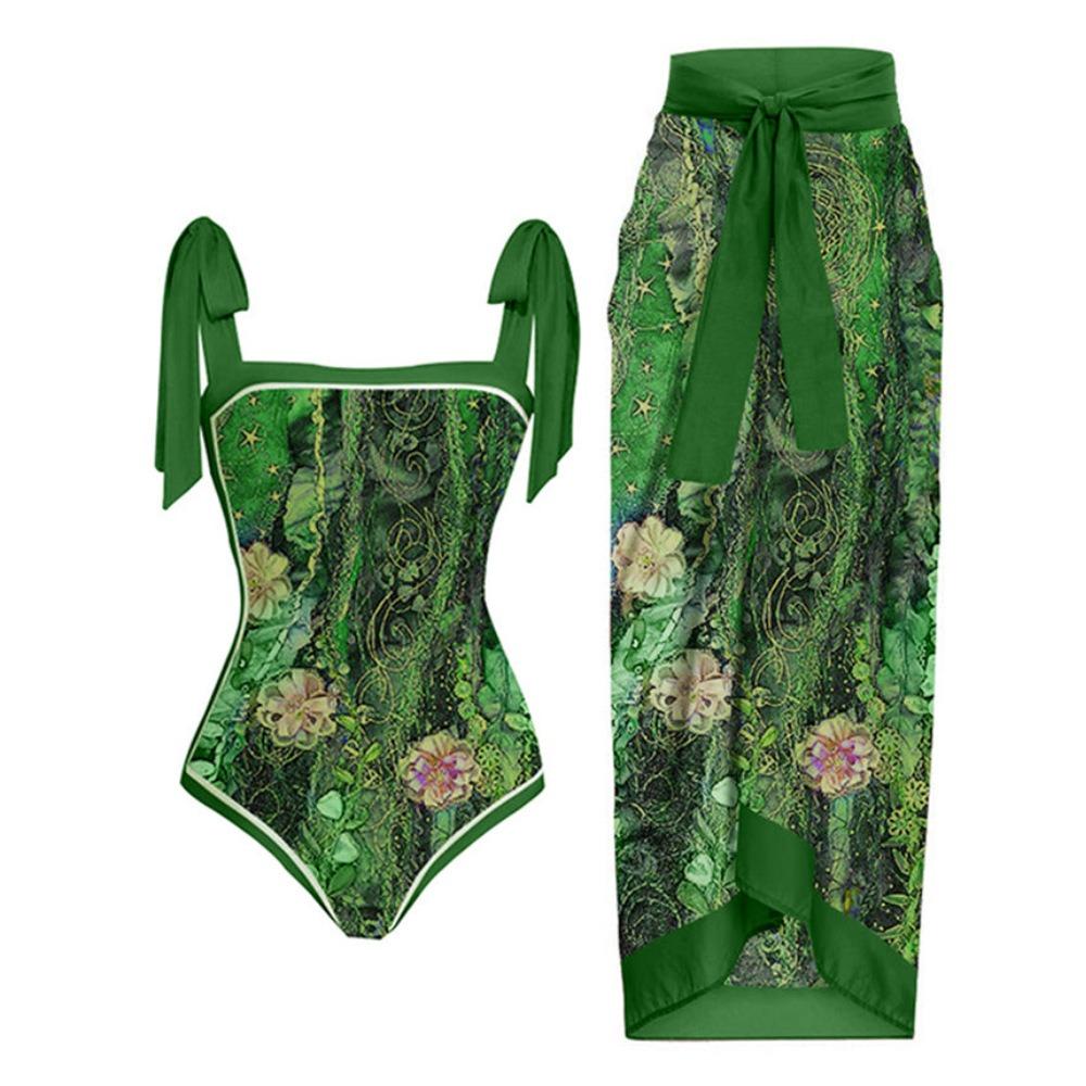 New One-piece Swimsuit Multi-color Printed Hip-wrapped Gauze Skirt Anti-light Two-piece Sunscreen Swimsuit