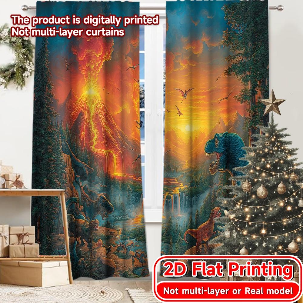 

Set Of 2 Flat Printing Curtains Without Rod Dinosaur Adventure Nature Women Is Day Festival Fashion Versatile Curtain Made Polyester W100*H70(CM)-Hooks&1PCS