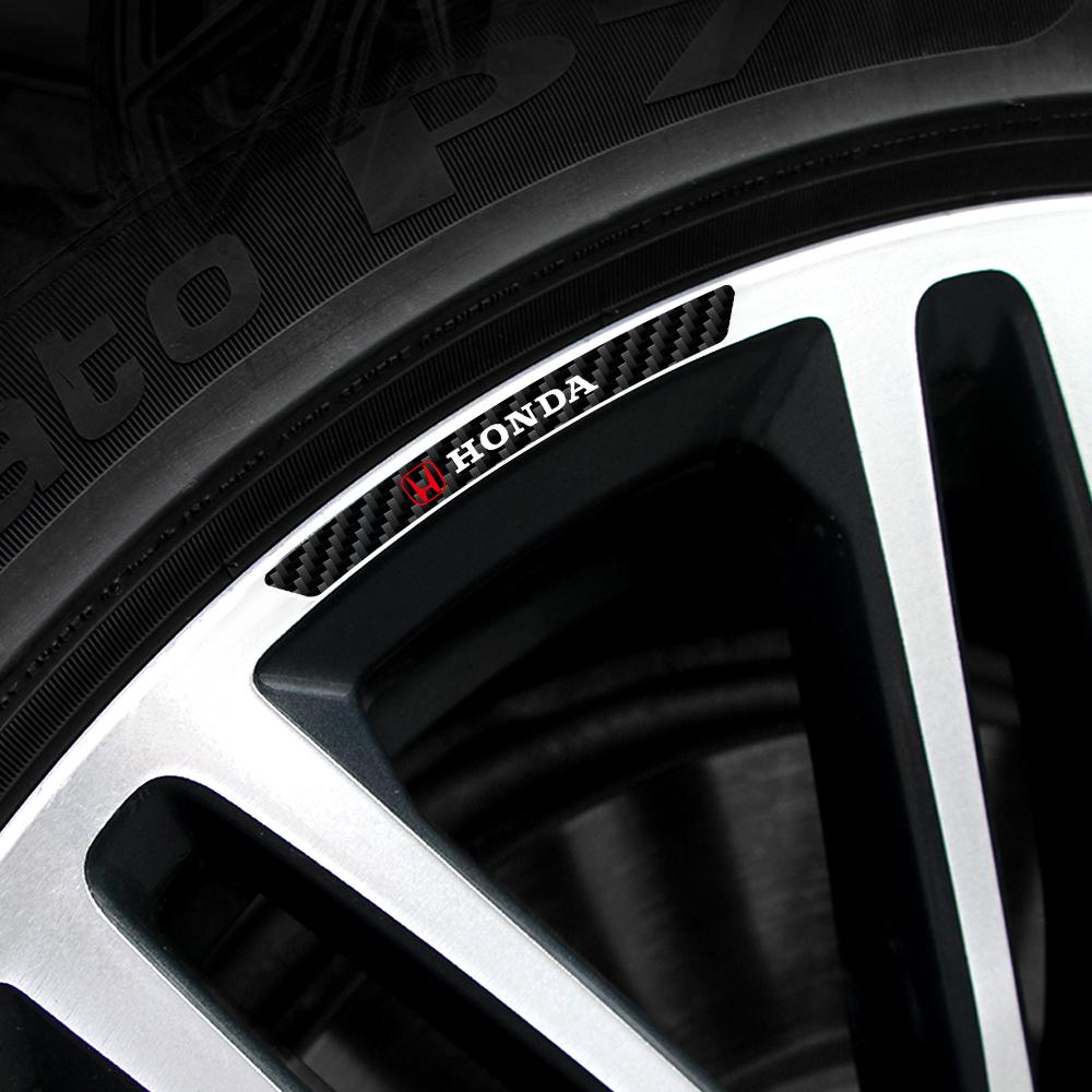 4pcs Carbon Fiber Car Badges Wheels Rims Sticker Auto Styling Decoration For Honda Fit Civic Jazz Accord CR-Z VTEC Vezel Insight