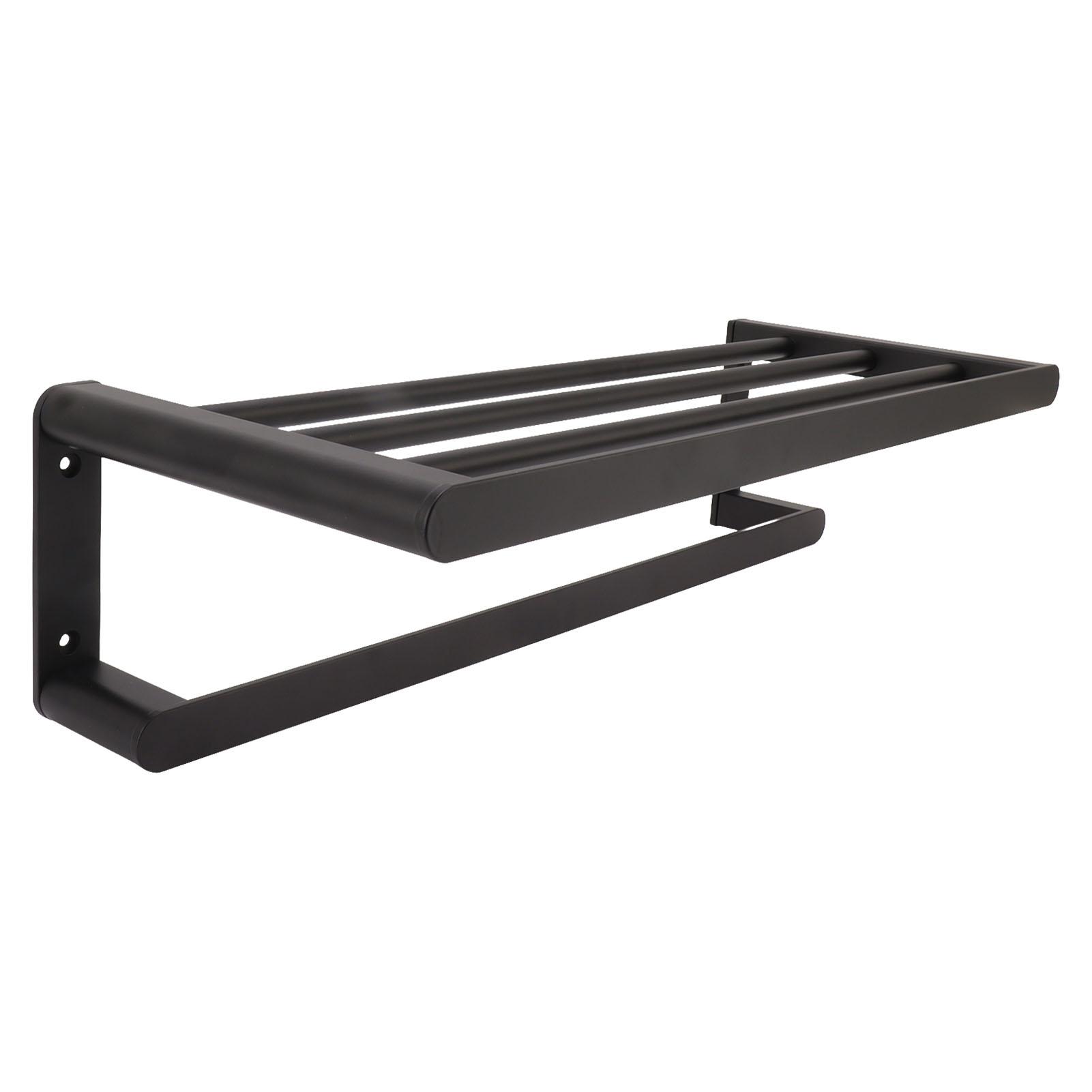 

Bath Shelves Bathroom Towel Rack Space Aluminum Towel Shelf Wall Mount Drill Black
