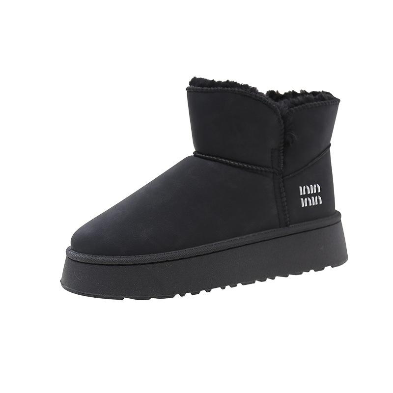 Thick-soled Snow Boots Women's 2025 Winter New Sangpo Non-slip Short Tube Velvet Leather Bread Shoes Northeast Cotton Shoes