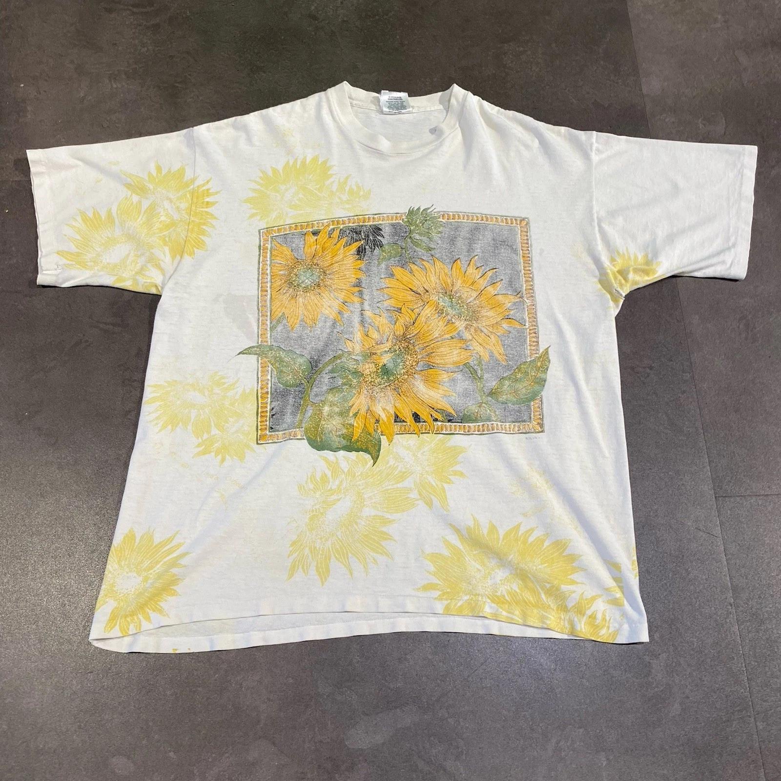 Vintage 90s Linda O’Hearn Sunflower T Shirt AOP Nature Flowers Garden Farm 3XL