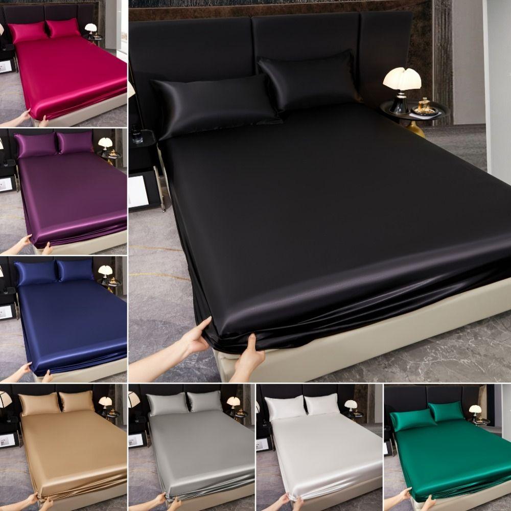 Bed Cover Waterproof Mattress Cover Solid Color Satin Silk Matress Protector Dust Proof Breathable Mattress Pad Household