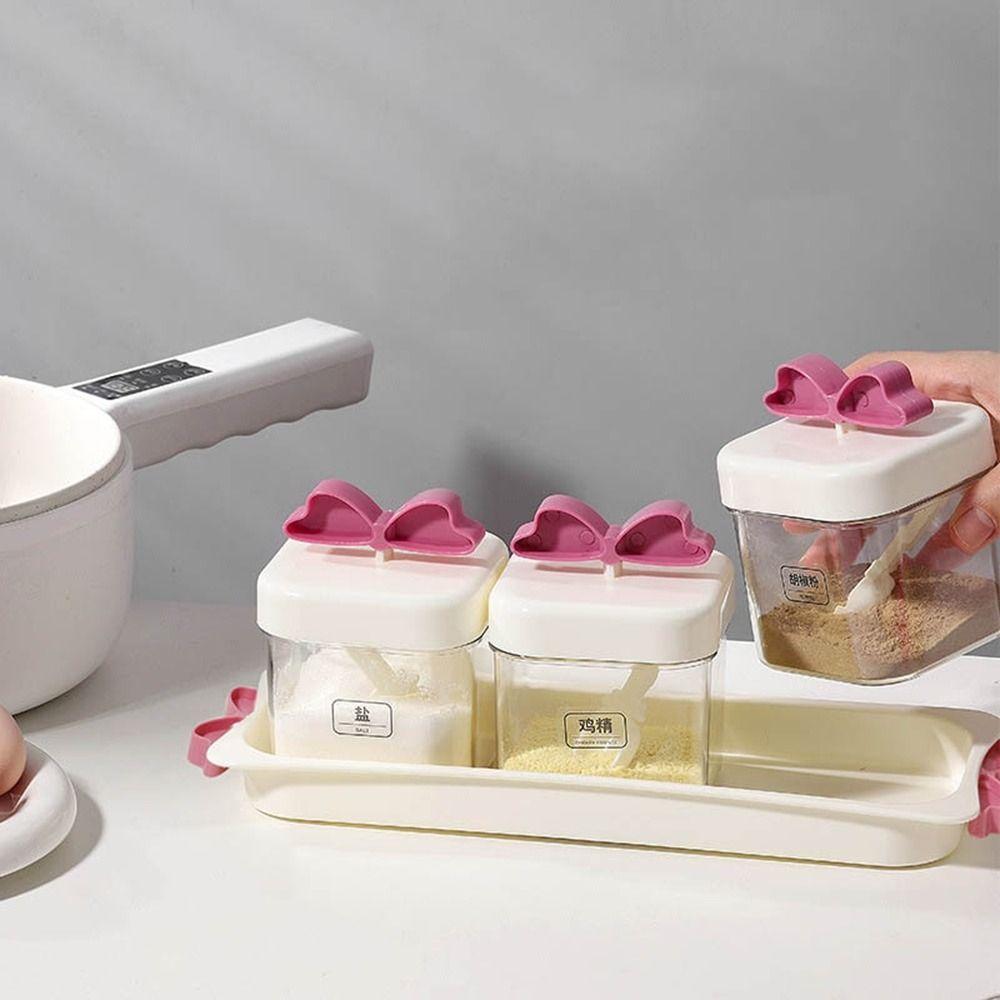 

Plastic Salt Storage Box Dustproof Condiment Storage Container Creative Bow Tie Spice Box Kitchen Beige-1 Grid