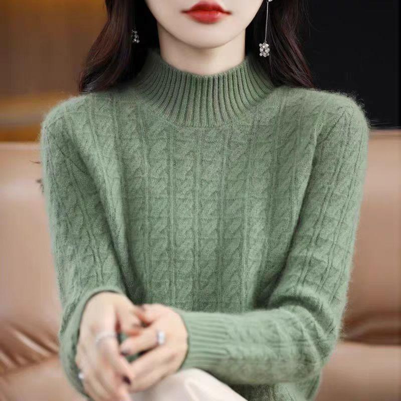 Cashmere Sweater Women's Half Turtleneck Knitted Sweater Casual Pullover Thickened Knitted Sweater with Loose Solid Color Base Layer