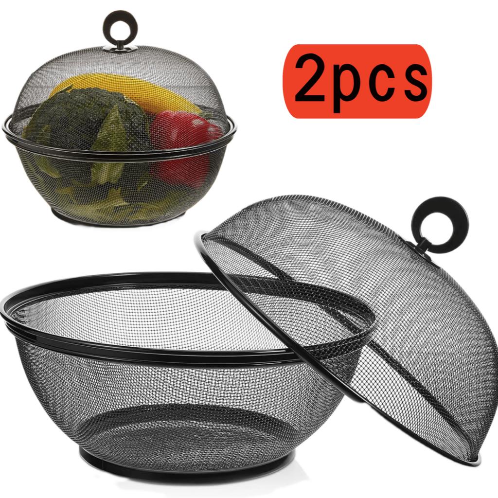 Large Capacity Mesh Fruit Basket With Lid Food Grade Prevent Fly Kitchen Drain Basket Vegetables Kitchen Storage Baskets