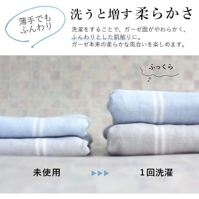 Imabari Towel, Single Sided Gauze, Bath Towel, Set of 2, Bulk Purchase, Thin, Absorbent, Quick Drying, Dry Room, Made in Japan, 100% Cotton, Border