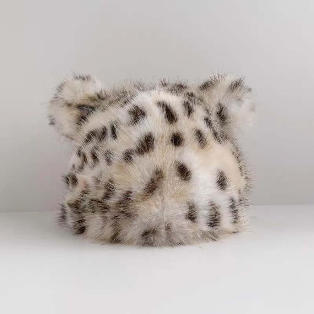 Korean Style Plush Bear Hat Imitation Mink Fur Brimless Pullover Cap Leopard Print Beanie Warmer