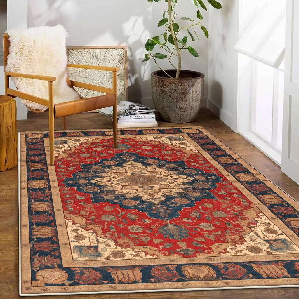 Retro Bohemian Persian Red Carpet for Living Room Comfortable Soft Non-slip Bedroom Rugs Classical Entrance Door Mat Washable