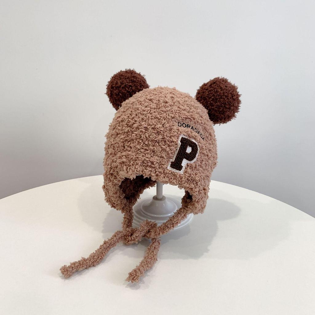Moda infantil boné outono inverno letra P gorros protetores de orelha bonés de cabeça para meninos meninas bebê bombardeiro chapéus unissex 1 2 3 4 anos