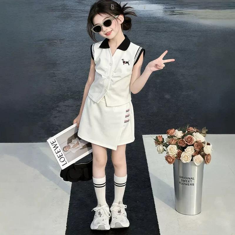 Stylish Girls' POLO Collar Vest & Skort Summer Sports Suit
