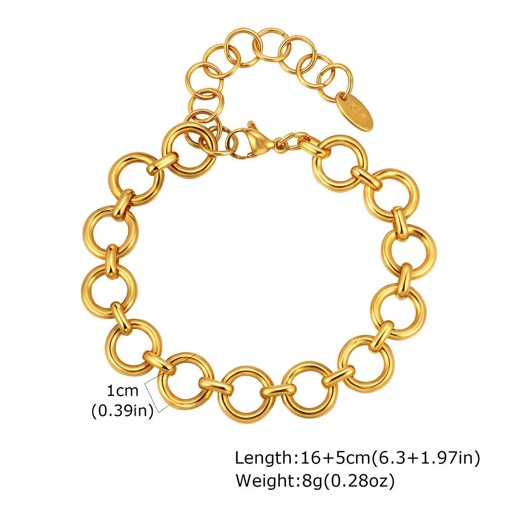 Women's Fashion Exquisite Zircon Handmade Round Chain Bracelet, 18K Gold-plated Stainless Steel Wristband, Luxury Jewelry Gift
