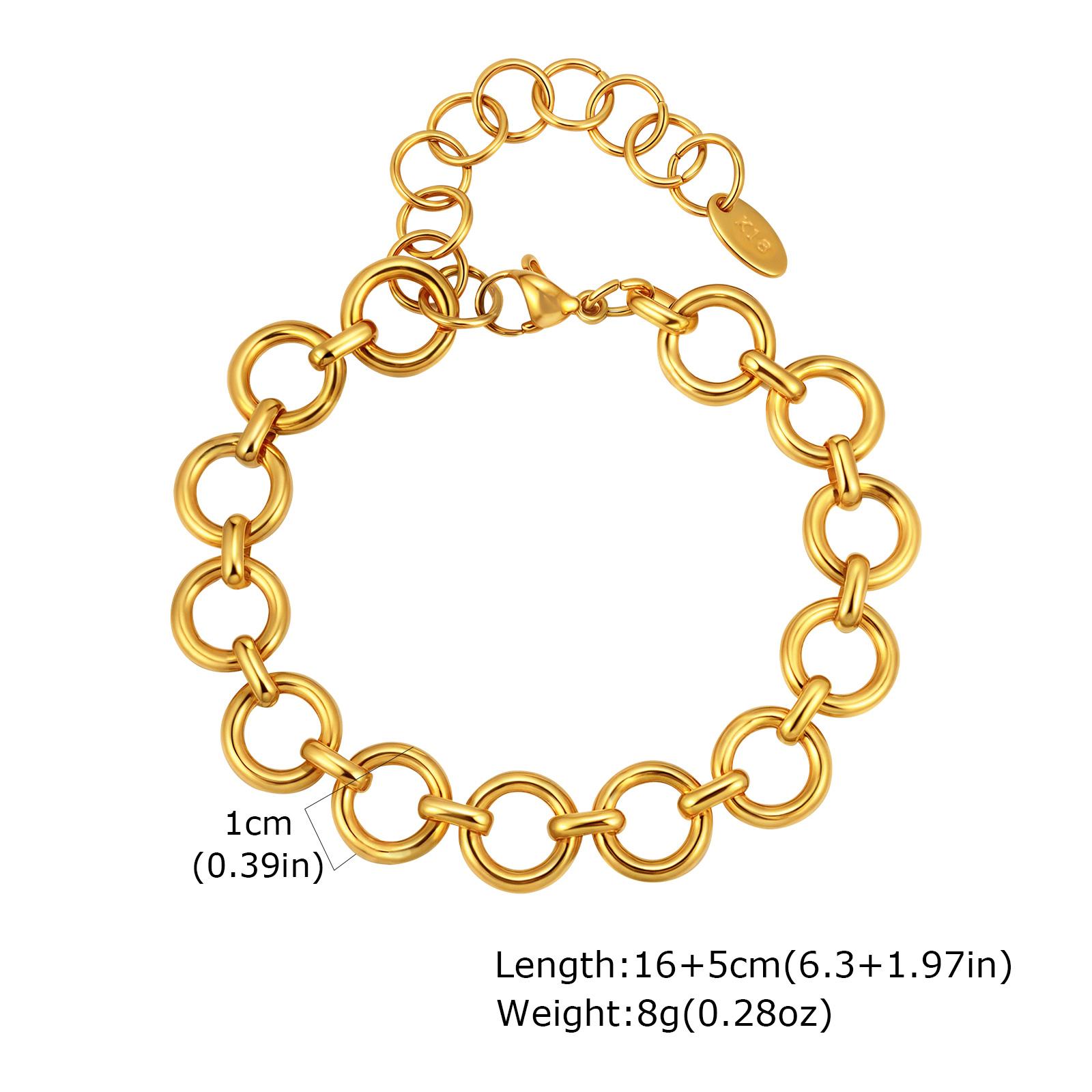 

Gold Color Paper Clip Round Chain Bracelet, Stainless Steel Geometric Minimalist Bracelets, Gold Plated Luxury Jewelry for Women
