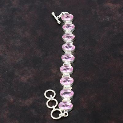 Faceted Pink Kunzite Bracelet Handmade Bracelet 925 Sterling Silver Bracelet Adjustable Chain Bracelet Decent Gemstone Jewelry Gift For Wife