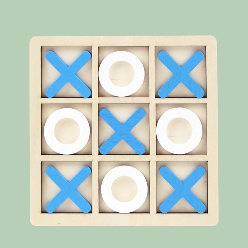 

Wooden Tic Tac Toe Board Interactive Chess Brain Puzzles for Adults Kids Montessori Educational Toys Leisure Gifts синій
