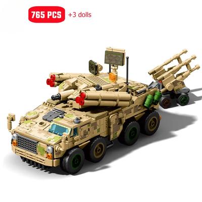 765pcs Anti-Aircraft Artillery Vehicle Assemblage Building Blocks MOC Military Series Car Model Bricks Toys Birthday Gifts