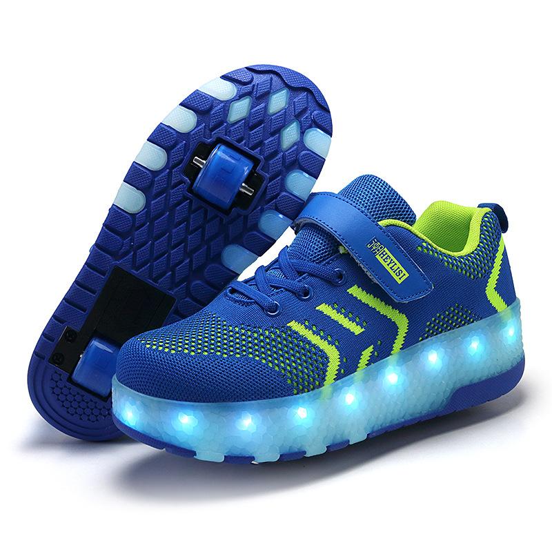 Runaway shoes USB charging, double-wheeled children's men's and women's pulley shoes luminous colorful luminous shoes full circle lights