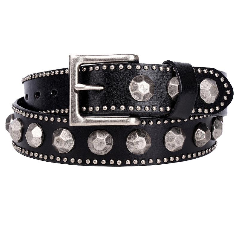 3.8CM Luxury Designers Rivet Genuine Leather Belt Punk Rock Men Belts Hip Hop Style Jeans Male Ceinture Strap Waist