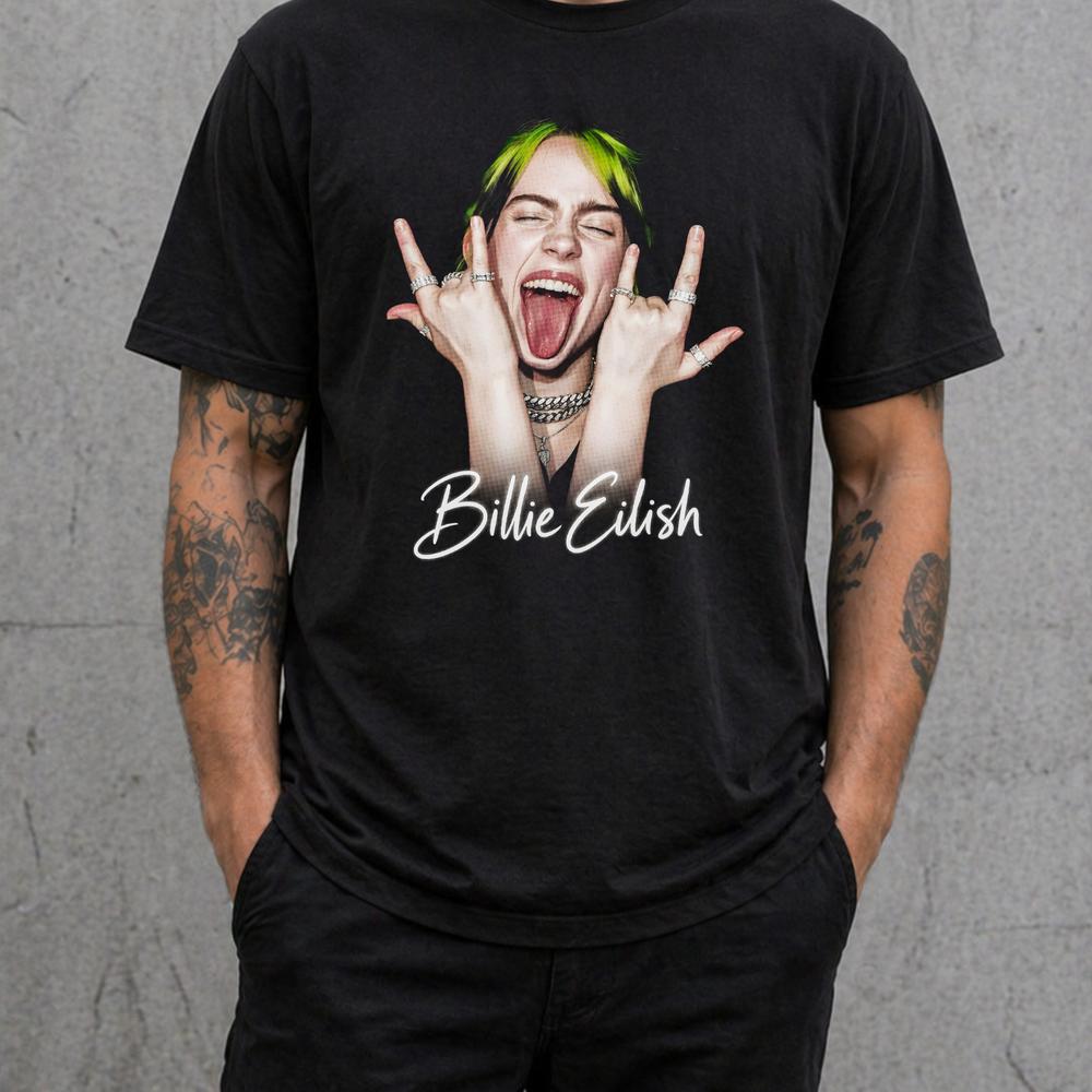 Billie Eilish T Shirt Rock Pose Pop Graphic Tee Adults Kids Black 2XL