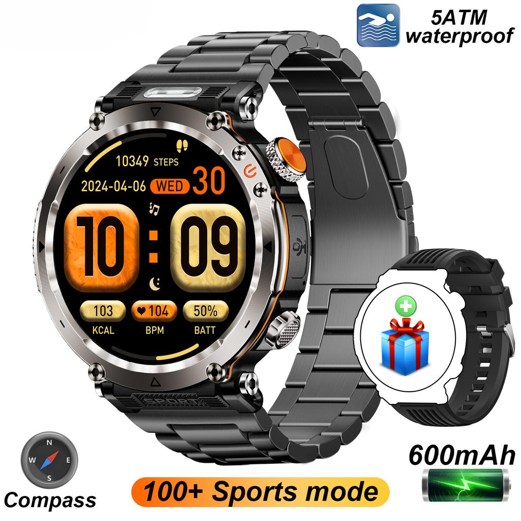 2025 Nowy Smartwatch Outdoorowy 5ATM Męski 600mAh Latarka LED Smartwatch Kompas Połączenie Bluetooth Tętno IP 68 Sportowy Smartwatch