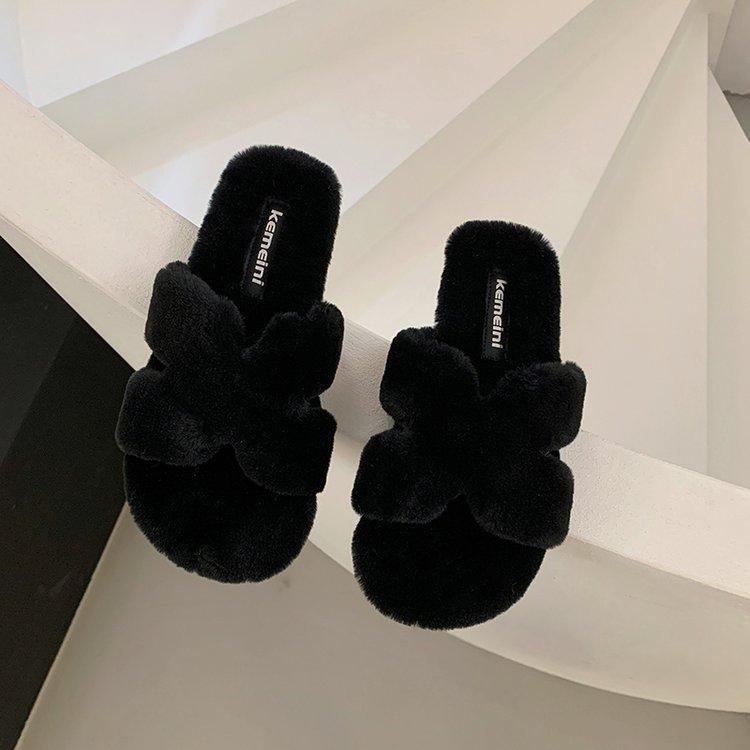 

Muffin thick bottom fluffy slippers women s wear fashion versatile ins tide with Internet celebrity one-word cotton slippers women s 35 чёрный