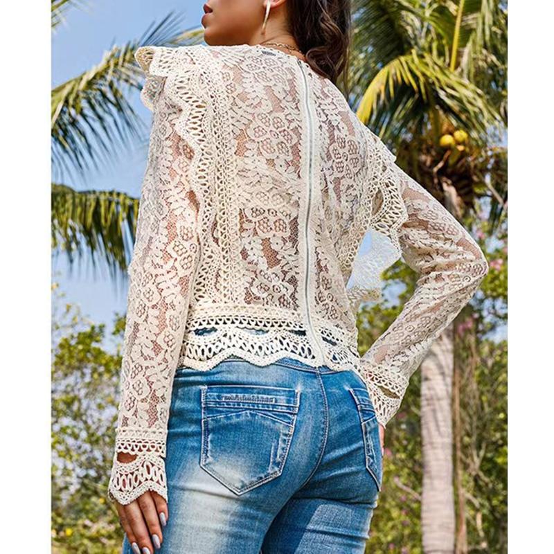 Women's Fashion Long-sleeved Hollow Lace Shirt Women's Clothing