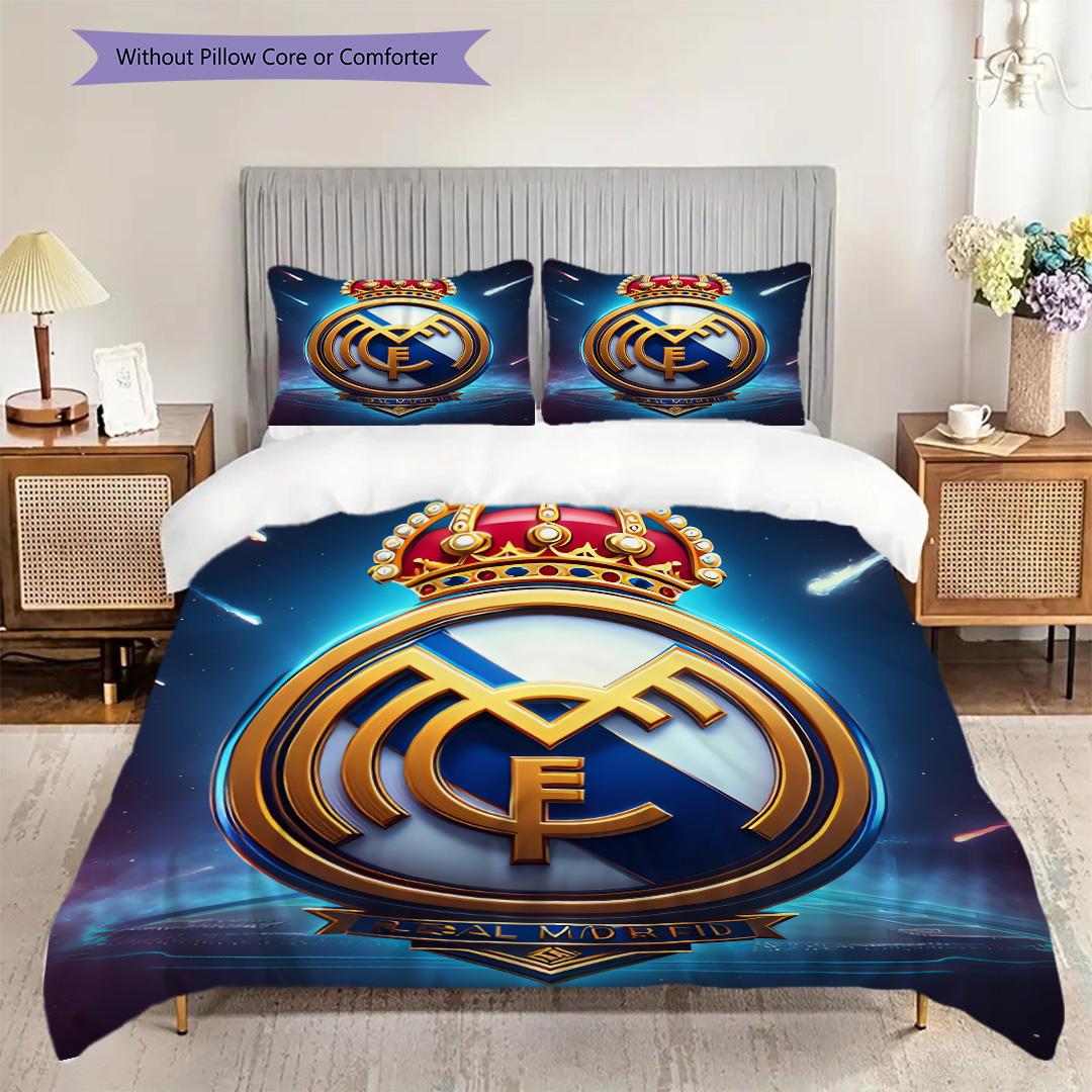 

Набір постільної білизни з візерунком Real Madrid CF Ковдра Постільна наволочка Домашній декор Подарунок на день народження (1 * підковдра + 2 * наволочка, без наповнювача) 140x200cm
