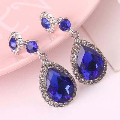 Party Women Shiny Rhinestone Inlaid Waterdrop Long Dangle Stud Earrings