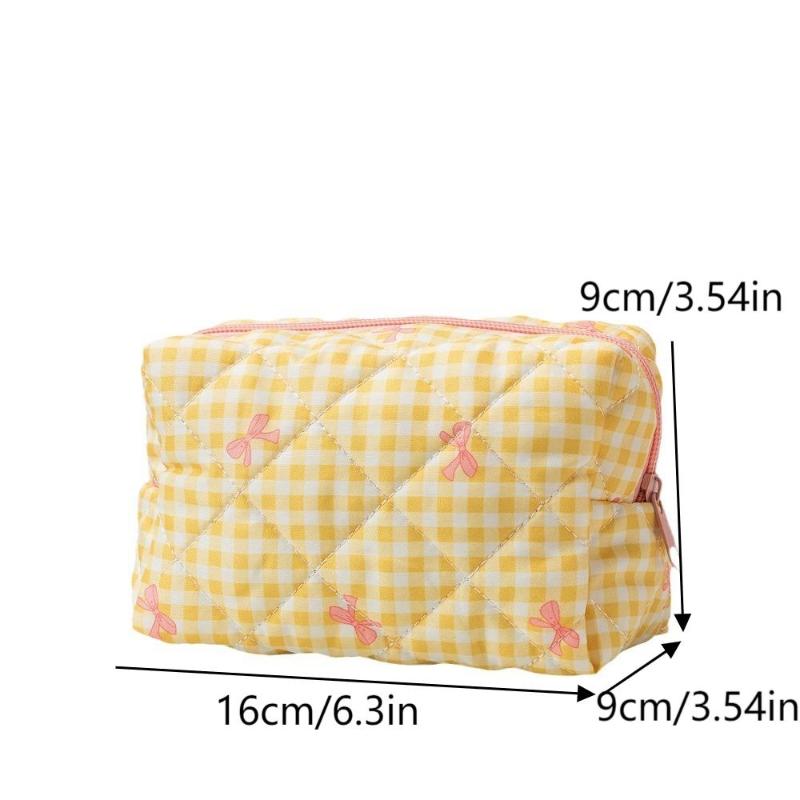 Fresh Plaid Bow Cosmetic Storage Bag Large Capacity Portable Makeup Bag Travel Wash Bag Organizer Pouch